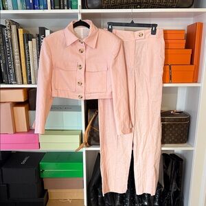 Pink Linen Pants & Jacket Set